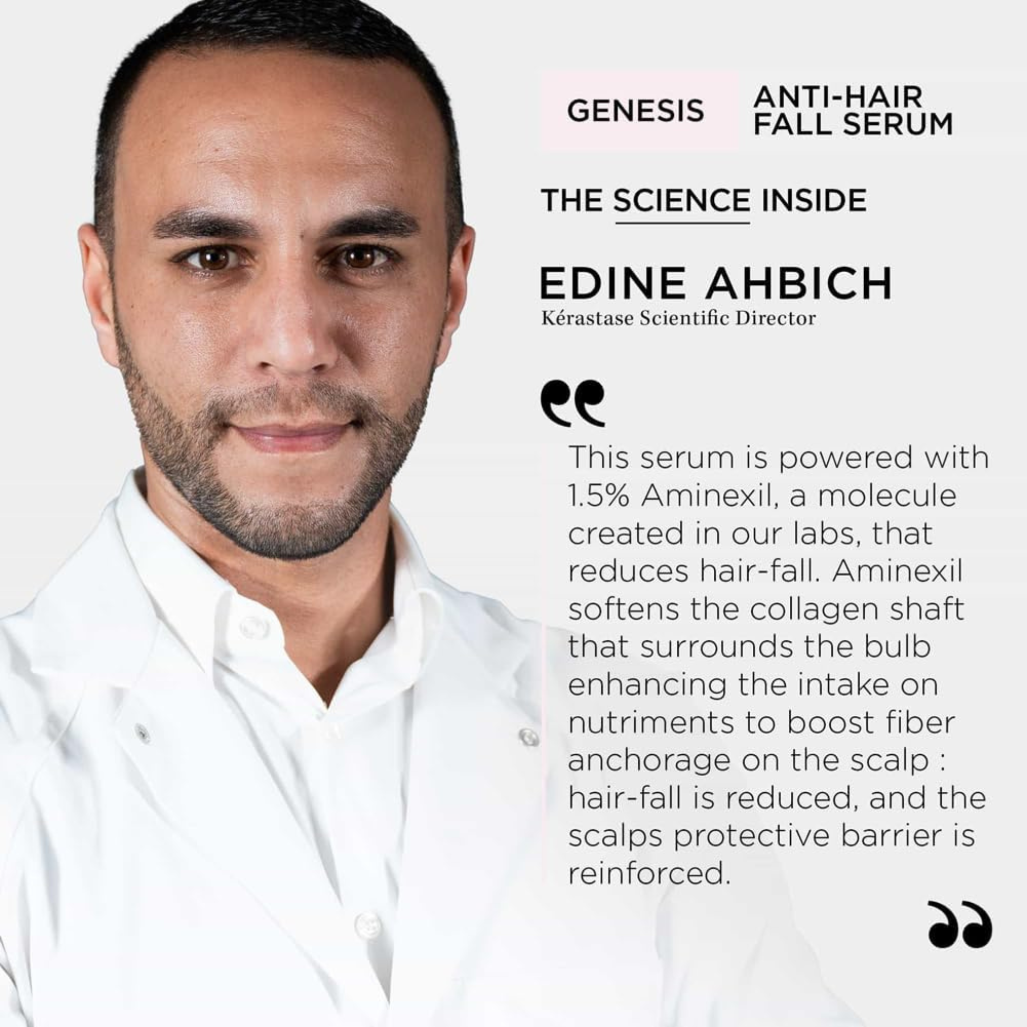 Advertisement for Kérastase Genesis Anti-Hair Fall Serum featuring Edine Ahbich.